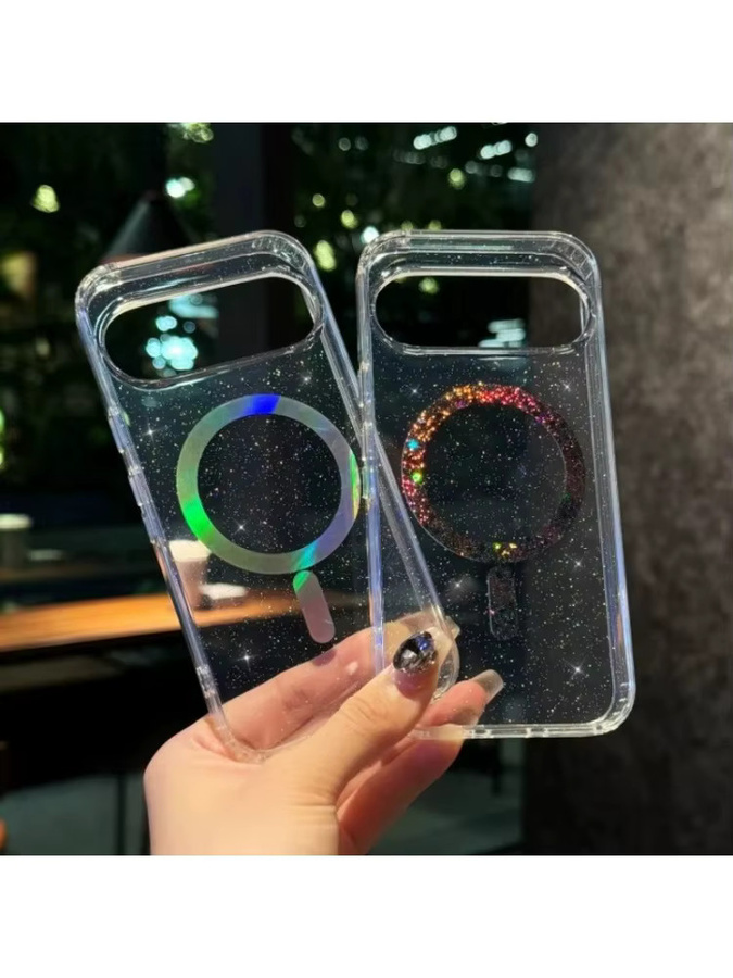 Stoßfeste Glitzer-Stern-Handyhülle für Google Pixel 10, 9, Pro XL 9, 8 und A Pro in Transparent mit magnetischer kabelloser Aufladung - Bild 2