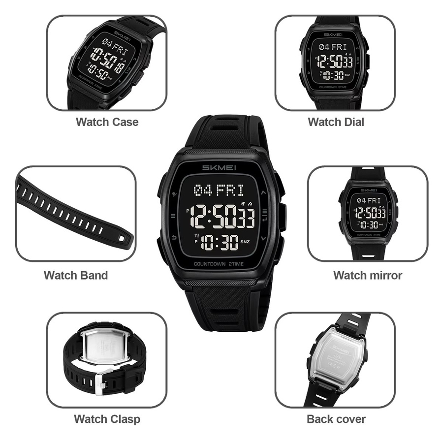 SKMEI Armbanduhr Digital, Chronograph, Kunststoff, Schwarz, Unisex - Bild 3