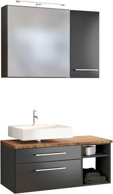 HELD MÖBEL Waschtisch-Set DAVOS in Grau und Weiß, 7-teilig, modern und wandmontiert mit LED-Beleuchtung und Soft-Close-Türen - Bild 1