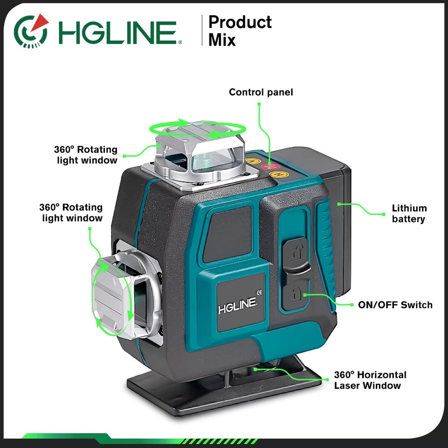 HGLINE 16-Linien 4D Laser-Nivelliergerät mit Leistungsanzeige und selbstnivellierender 360-Grad Horizontal- und Vertikal-Kreuzlaser-Funktion - Bild 3