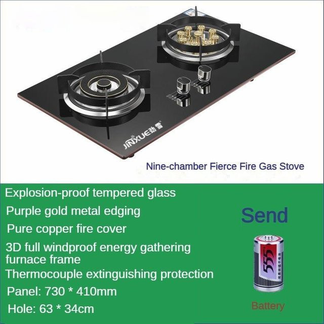 Decor Dream Haushalts-Klappgaskocher mit 4,5 kW Leistung, Desktop-Einbau, Schwarz, Edelstahl und Glas - Bild 1