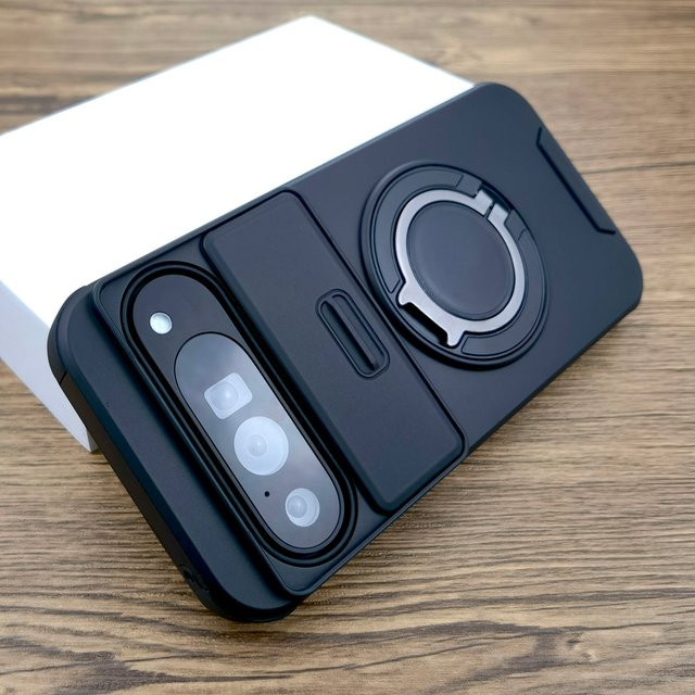 Stoßfeste Handyhülle für Google Pixel 10, 9, 8, 7 Pro, XL, 9A mit verschiebbarer Kamera zum vollständigen Schutz in Schwarz und Lila - Bild 1