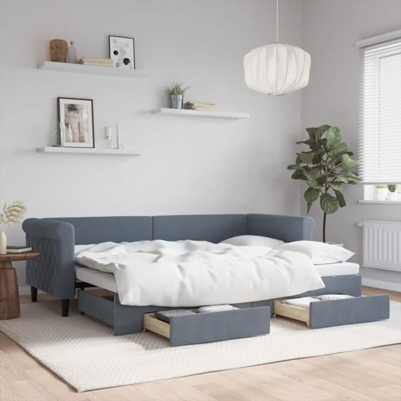 Vidaxl Funktionsbett Tagesbett aus Samt mit Schubladen in Anthrazit Grau B/L: 80 x 200 cm - Bild 1