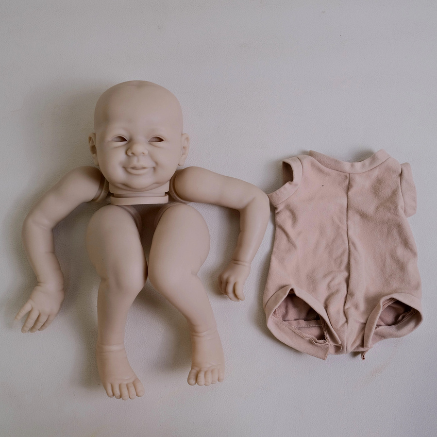 NPK 20-Zoll-Reborn-Puppenbausatz Ava Joy Baby DIY unlackierte unbemalte Puppenteile mit Stoffkörper und Augen in Weiß und Beige - Bild 1