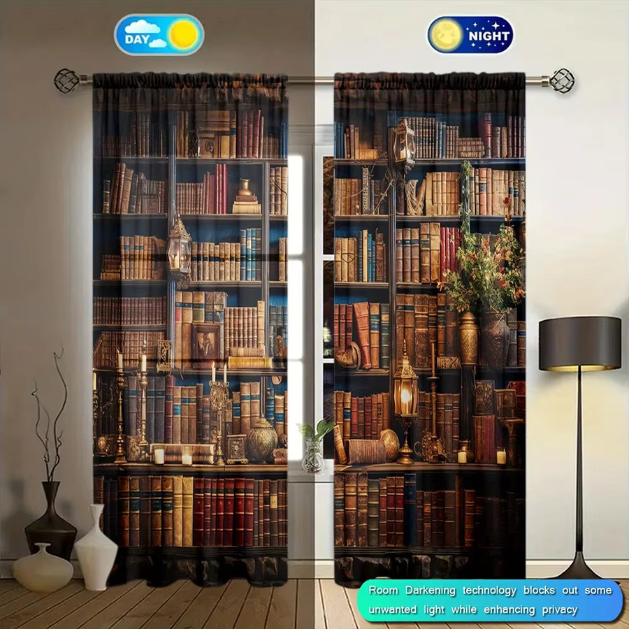 VOZMIO 2er-Set Dekorative Vorhänge mit Mittelalter-Bücherregal-Print in Multicolour - Bild 3