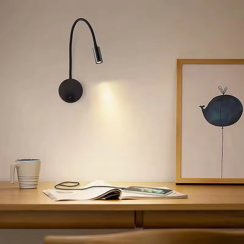 Ramalho 3W LED Schwanenhals-Lesewandlampe mit Schalter, flexibel verstellbare Wandmontage für Schlafzimmer und zum Arbeiten - Bild 2