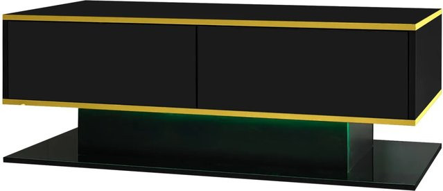 PXloue LED Couchtisch Hochglanz mit 3 Schubladen Schwarz B/T/H: 100 x 50 x 40 cm - Bild 1