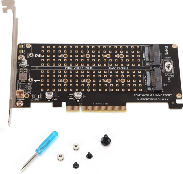 VBESTLIFE Dual M.2 NVMe SSD zu PCIe x8 M-Key Adapterkarte, Erweiterungskarte in Schwarz - Bild 1