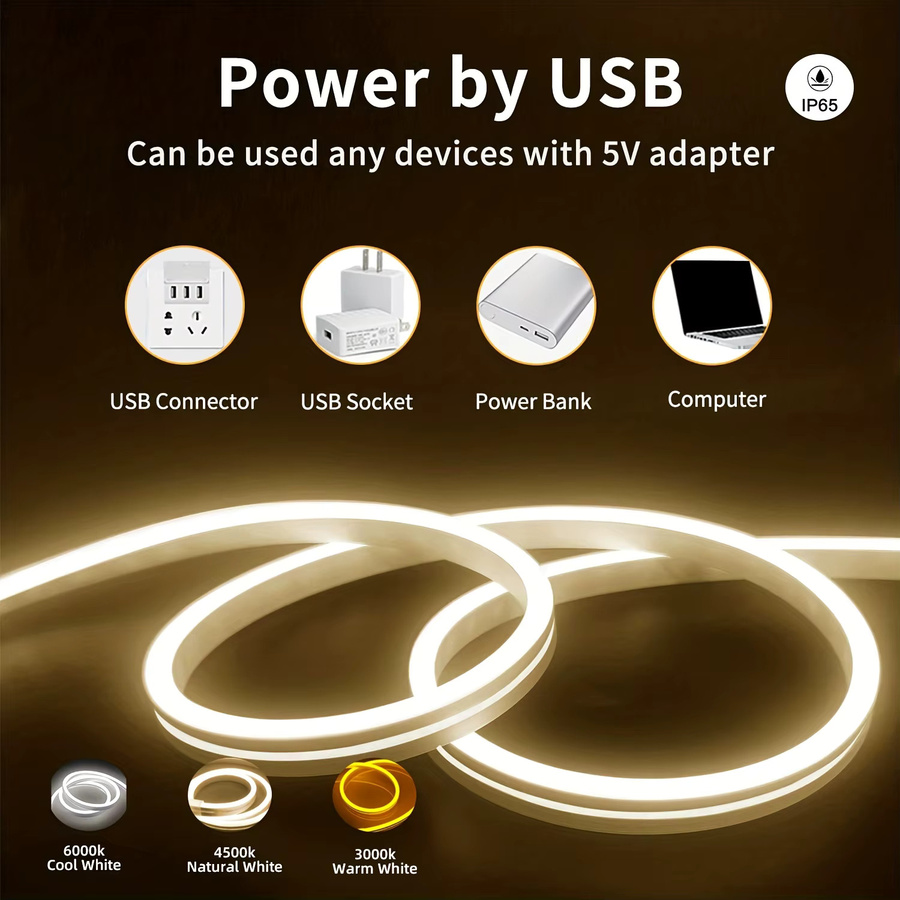 Shine-tale Neon LED Lichtstreifen mit Bewegungssensor und Dimmer, weißes Silikon-Lichtseil mit USB-Anschluss, wasserdicht für Home und Outdoor Decor - Bild 3