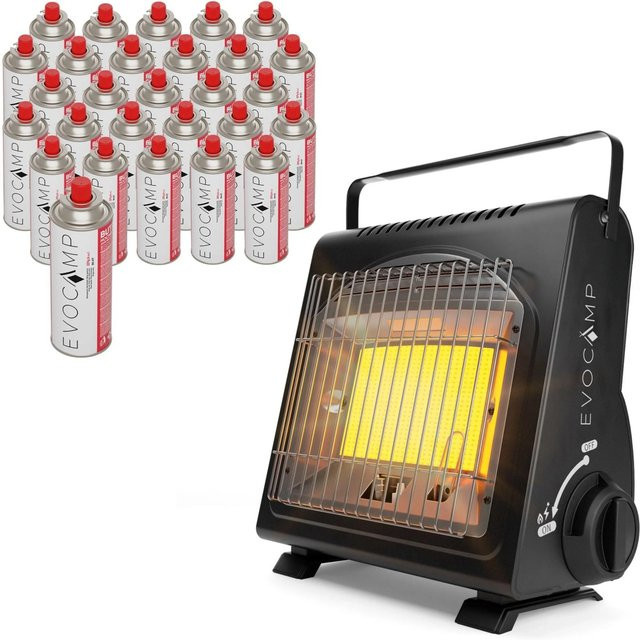 Evocamp Tragbare Camping Gasheizung 1,7 kW mit Piezozündung und 28 Gaskartuschen à 227 g - Bild 1