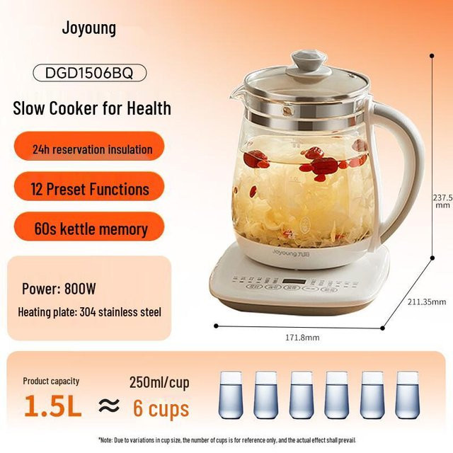Joyoung Multifunktions-Glas-Gesundheitstopf mit Touch-Display und Warmhaltefunktion, 1,5 l, beige - Bild 1