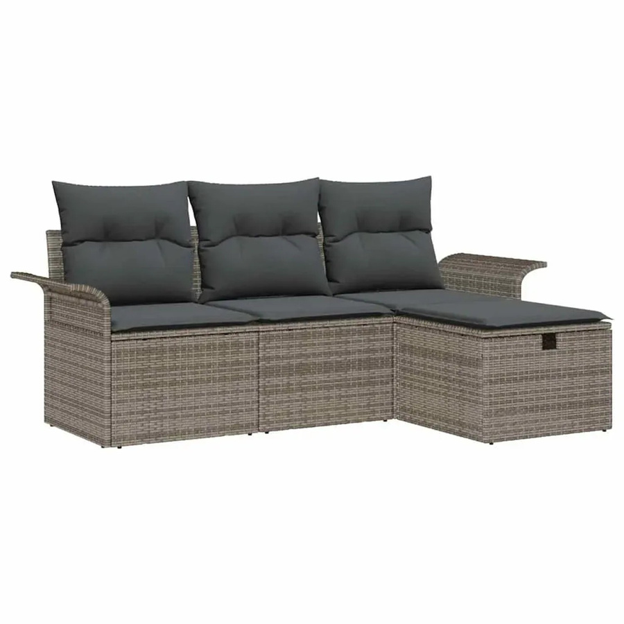 vidaXL Garten-Sofa-Set aus Polyrattan in Grau, 4-teiliges L-Shape Lounge-Set mit Kissen und integriertem Stauraum - Bild 2
