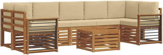 vidaXL Sofagarnitur 8-teilig aus Massivholz Akazie in Natur und Beige mit L-Form und Polsterkissen - Bild 1