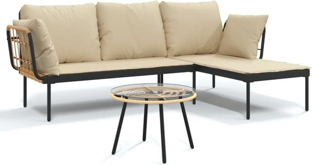vidaXL 3-teiliges Garten-Lounge-Set aus Poly-Rattan mit Kissen in Beige und Anthrazit im modernen Design - Bild 1