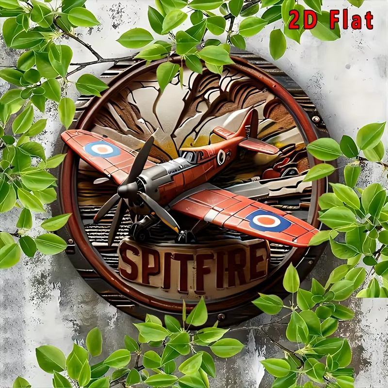 Potdemiel Vintage Spitfire Aluminium-Wandschild rund in Rot und Blau, Durchmesser: 20 cm - Bild 5