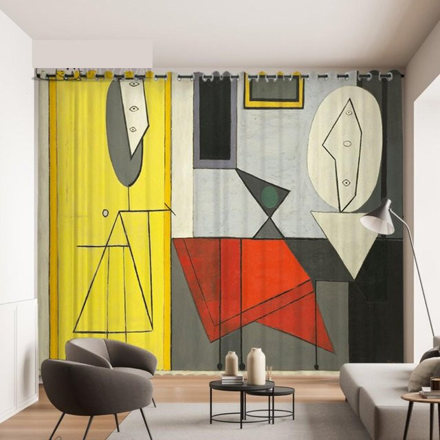 Picasso Friedenstaube Vorhang mit abstraktem Kunstmotiv von A Family Of Home Textiles, mehrfarbig, semi-transparent, B: 70 cm, H: 245 cm, 2er-Set - Bild 1