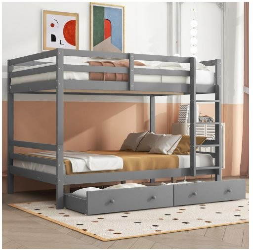 MUVOE Etagenbett für Kinder in Grau mit Schubladen und stabiler Konstruktion, B/T: 140 x 200 cm - Bild 1