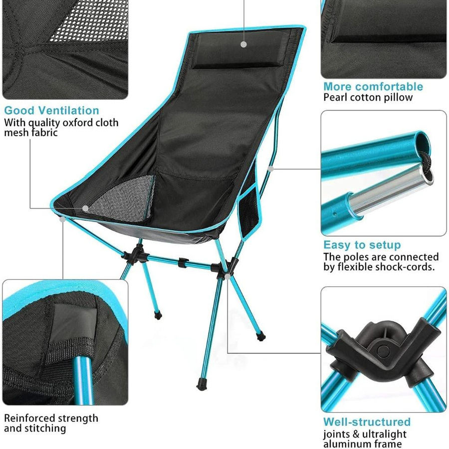Tragbarer Campingstuhl aus Oxford-Stoff und Aluminiumrohr, klappbarer ultraleichter Campingsitz in See-Blau für Outdoor, Angeln und Picknick - Bild 1