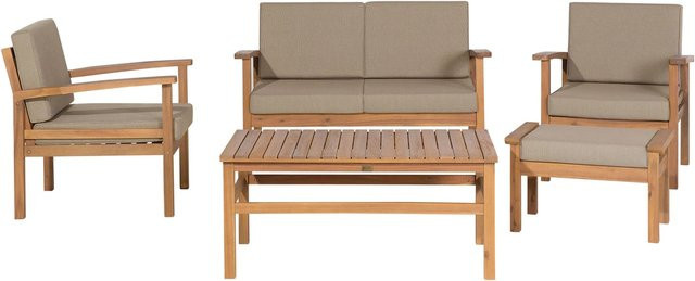 Beliani Sitzgruppe MANILA aus Akazienholz in Taupe mit 2-Sitzer Sofa, Couchtisch und Ottoman, B/T/H: 72 x 112 x 75 cm - Bild 1