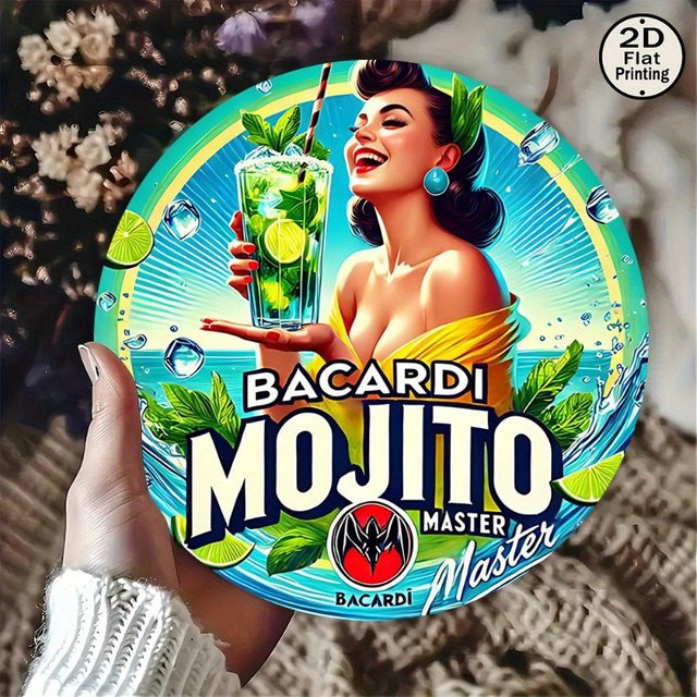 Rundes Vintage Wandblechschild aus Metall Bacardi Mojito Master dekorative Metallkunst - Bild 1