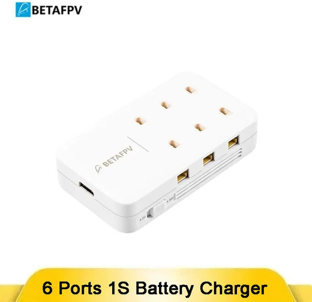BETAFPV 6-Port 1S Lipo-Akkuladegerät mit 30W Schnellladefunktion für PH2.0 und BT2.0, kompaktes tragbares Ladegerät für Whoop FPV Drohnen in Weiß - Bild 1