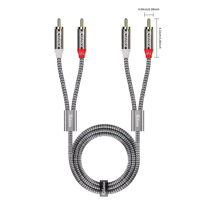 Riksoin 2RCA zu 2RCA Audiokabel Dual RCA Stereo in Grau mit Nylon-Ummantelung für DVD, Computer, TV und Lautsprecher - Bild 2