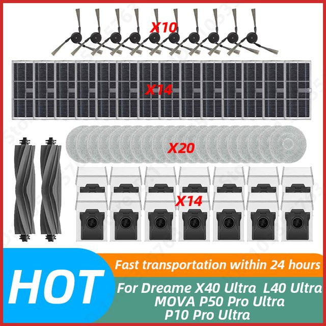 Dreame Zubehör-Set für X40 Ultra, L40 Ultra, P50 Pro Ultra und P10 Pro Ultra mit Haupt- und Seitenbürsten, HEPA-Filtern, Wischtüchern und Staubbeuteln - Bild 1