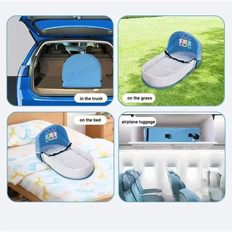 Zusammenklappbares Babybett mit Moskitonetz und Matratze in Blau für Neugeborene und Reisen - Bild 3