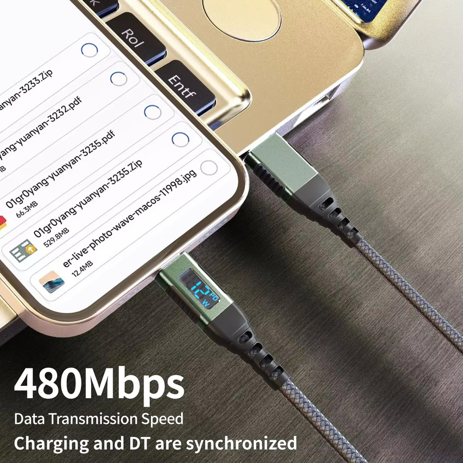 LAIHONEN USB-A zu Lightning Ladekabel mit Digitalanzeige, MFi-zertifiziertes Nylon-Geflecht, Blau, 2 m - Bild 3