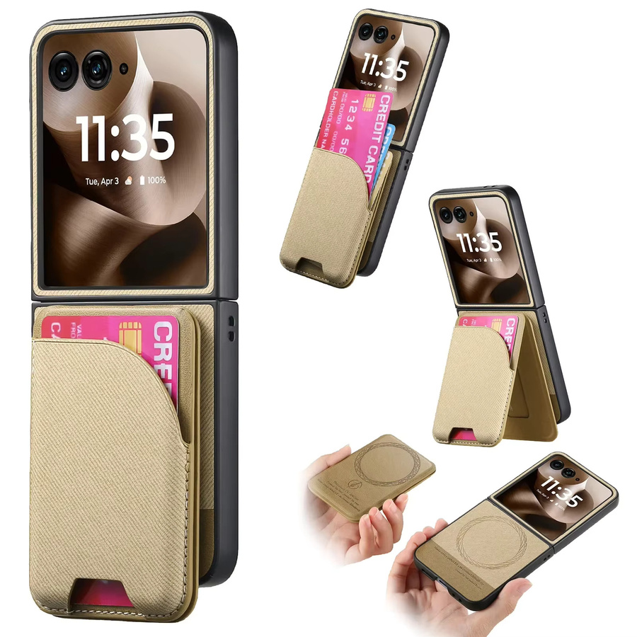 Lederhülle für Motorola Razr 60 50 40 Ultra als Brieftasche mit Kartenhalter und magnetischer Funktion in Blau oder Beige - Bild 2