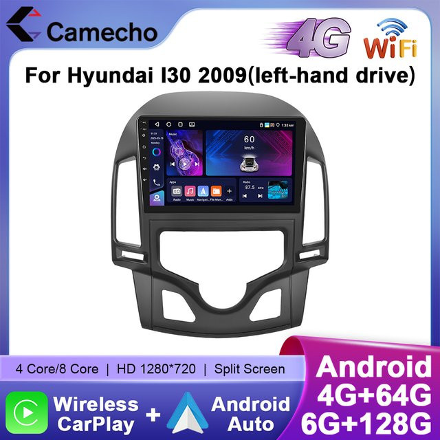 Camecho 2Din Autoradio für Hyundai I30 2009 mit Android Auto, Wireless CarPlay, 128G Speicher, 4G, Wifi und GPS in Schwarz - Bild 1