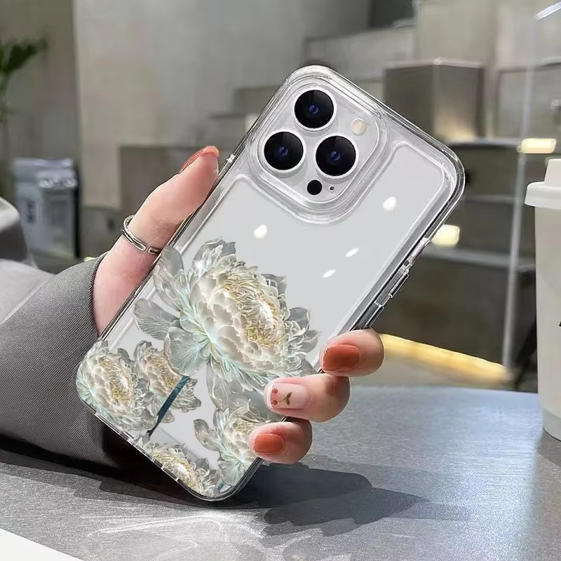 Transparente Handyhülle mit Lotusblumenmuster für iPhone 11 12 13 14 15 16 Pro Max Mini XS X XR 7 8 Plus SE 2022 Klare weiche Schutzhülle - Bild 3