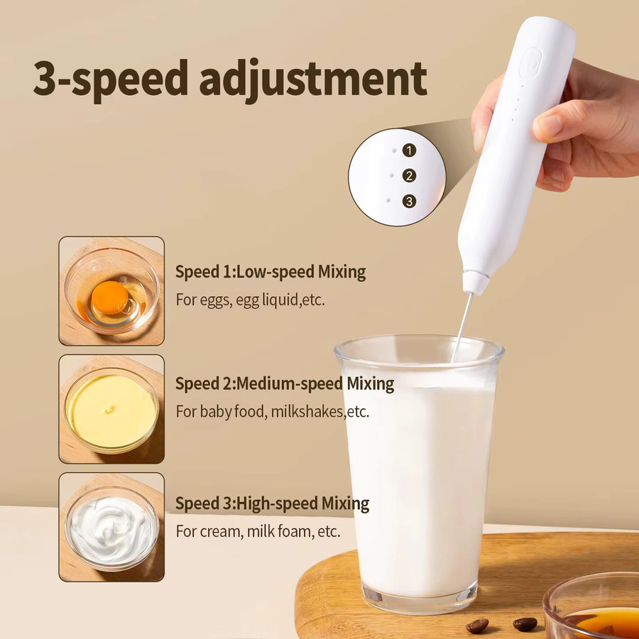 XIADYINJIA Elektrische Milchschaummaschine mit 3 Gängen, wiederaufladbarer Handmixer und Eierschläger aus Kunststoff - Bild 2