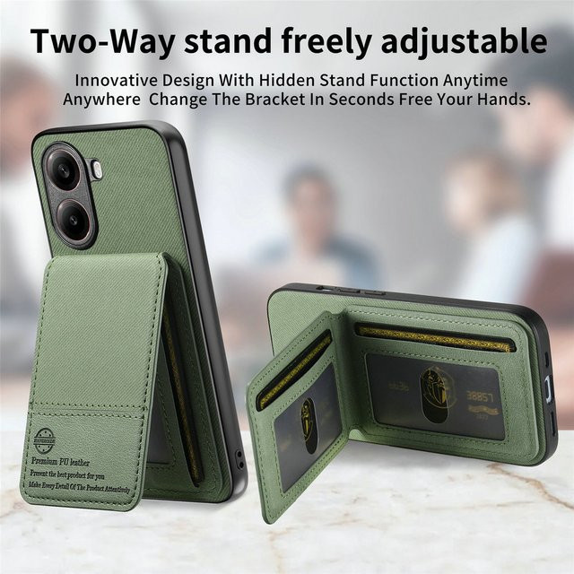 Retro-Kartenetui Handyhülle mit Zweiwege-Ständer für Xiaomi Poco M8 Pro M7 X8 X7 F8Ultra F7 Pro in Beige und Green - Bild 1