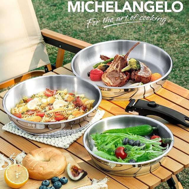 MICHELANGELO Bratpfannen-Set aus Edelstahl in Silber mit abnehmbarem Griff, Induktionskompatibel - Bild 1