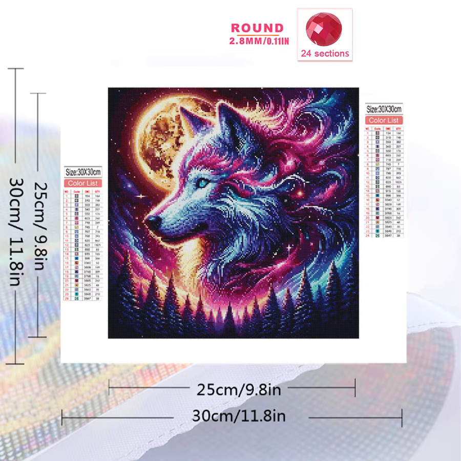 EverShine Diamant-Mosaik Wolf Tierbild mit Strass DIY Rund Diamantmalerei in Multicolour - Bild 2