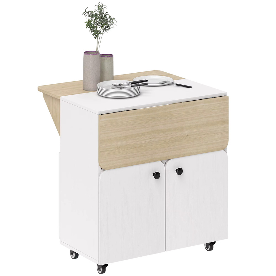 Svintora Mobiler Küchenwagen in Weiß mit klappbarem Esstisch und Stauraum aus MDF in modernem Matt-Design - Bild 4