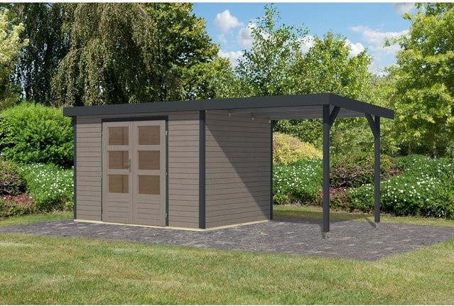 Karibu Gartenhaus Ernesto 4 D mit Anbaudach in Wassergrau/Anthrazit B: 298 cm, T: 209 cm, H: 213 cm - Bild 1