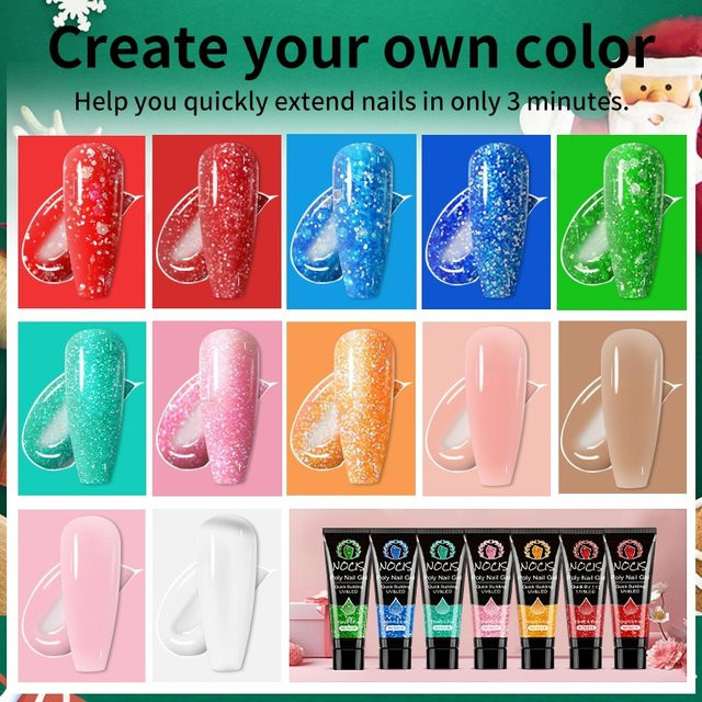 NOCIS Poly-Nagelverlängerungs-Gel-Set, 12 Farben, Glitzer & Klassisch - Bild 1
