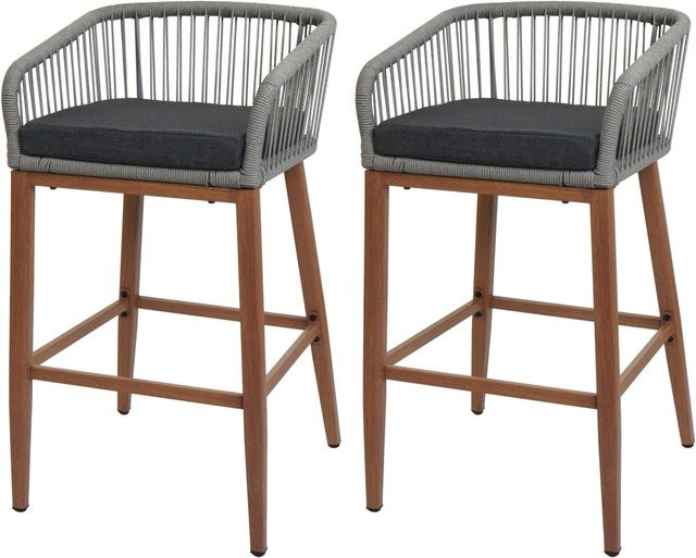 Proregal 2er-Set Rope-Barhocker mit Seilgeflecht und Sitzpolstern in Hellgrau und Dunkelgrau, H x B x T: 92 x 51 x 53 cm, Sitzhöhe: 76 cm - Bild 1