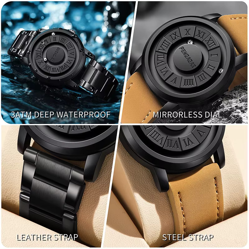PENGAGAR Armbanduhr, Quarz, Edelstahl, Schwarz, Herren - Bild 2