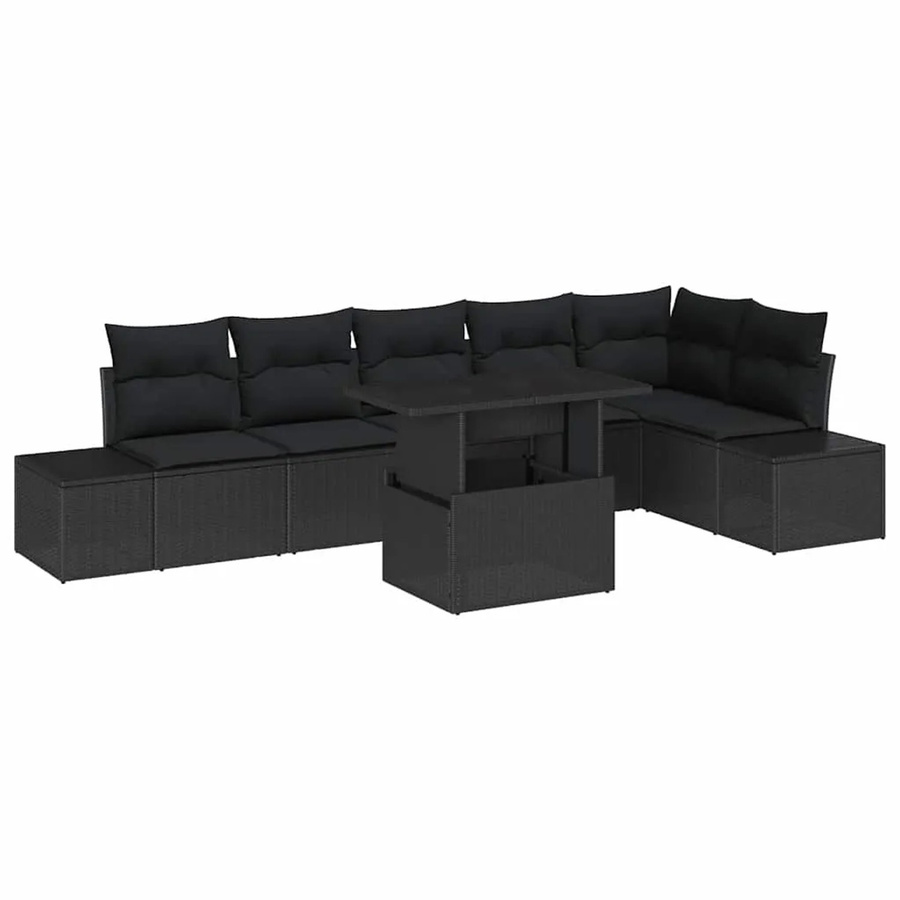 vidaXL Garten-Sofa-Set 7-teilig in Schwarz aus Poly Rattan mit Stauraum und Polsterkissen - Bild 2