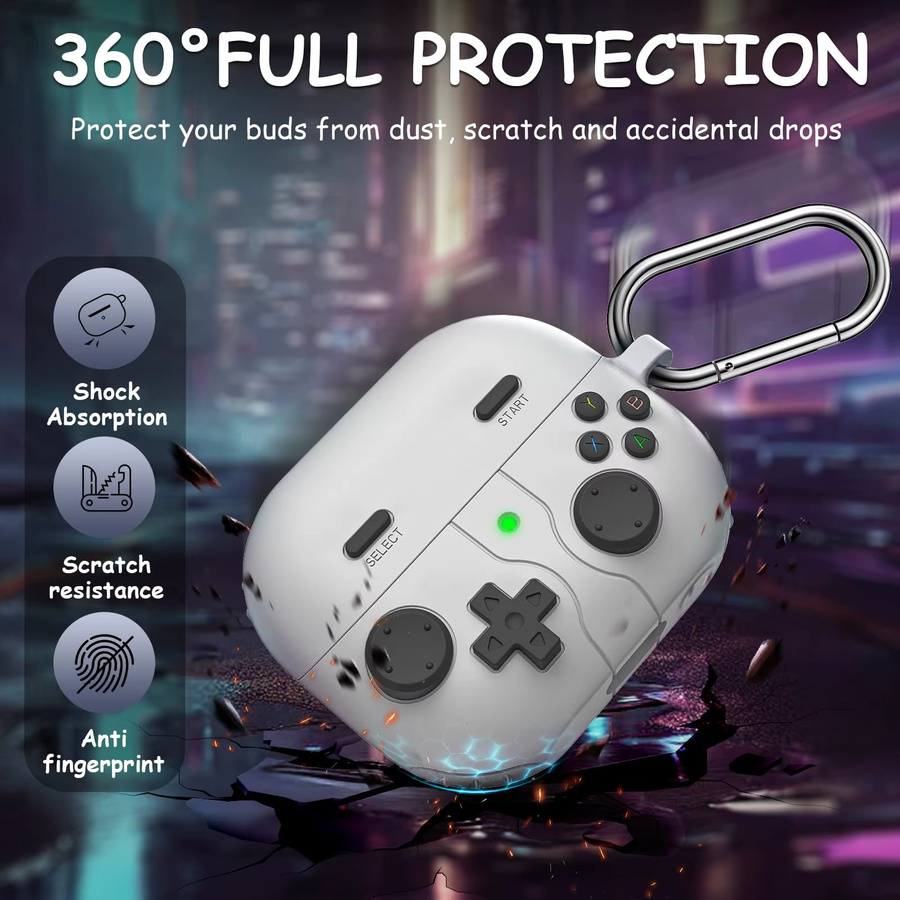 Samsung Galaxy Buds 3 FE Buds 3 Pro Buds 3 Schutzhülle Game Player Design in Schwarz mit Karabiner und Umhängeband - Bild 3