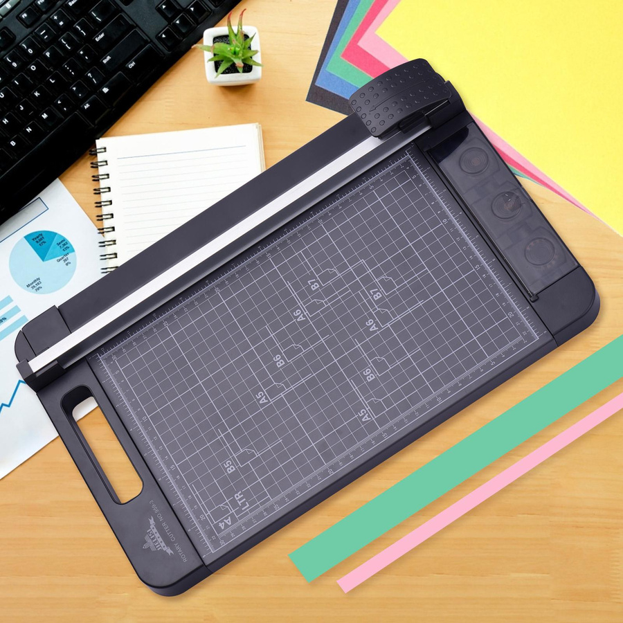JIELISI 3-in-1 Multifunktionaler Papier Schneider für A4 in Schwarz mit gerade, Wellen und Zacken Schnittfunktionen - Bild 2