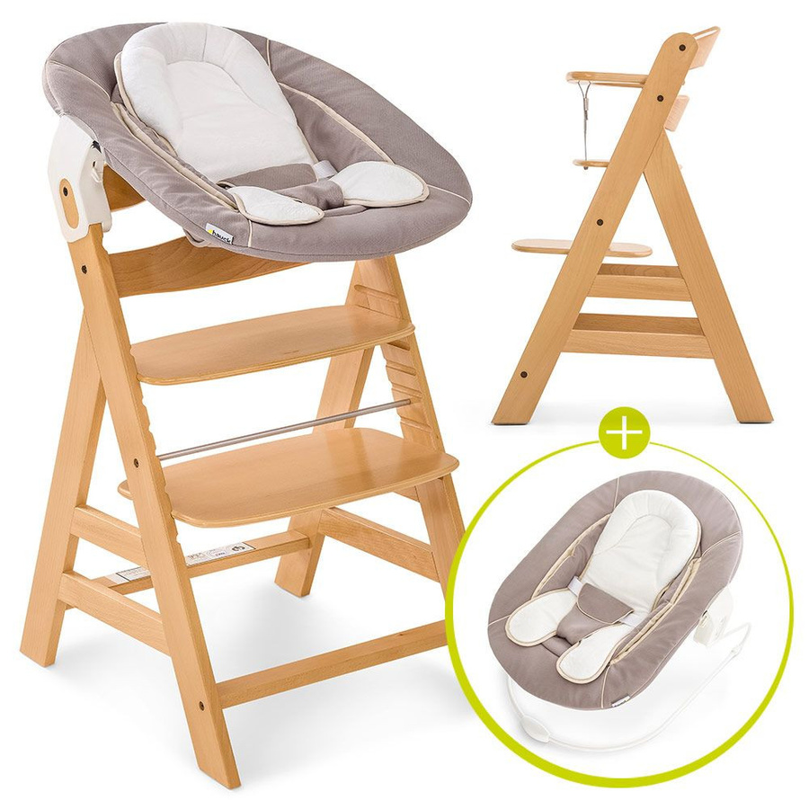 Hauck Alpha Plus Natur Newborn Set 3-teilig mit Neugeboreneneinsatz und Wippe in Beige - Bild 1