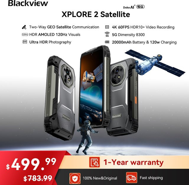 Blackview XPLORE 2 Robustes Satelliten-Smartphone in Schwarz mit Android 15, 20000mAh Akku und 6,73 Zoll 3,2K 120Hz AMOLED-Display - Bild 1