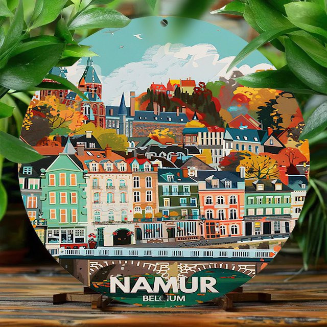 Potdemiel Namur Belgium Vintage Art Rundes Metallschild Wanddekoration Multicolor Durchmesser: 20 cm - Bild 1