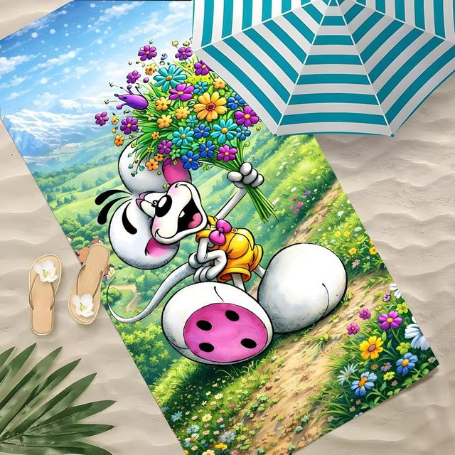 D-Diddl Maus Handtuch aus Polyester, sandfrei und schnelltrocknend, Mehrfarbig, B: 178 cm, H: 90 cm - Bild 1