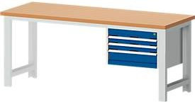 Werkbank cubio W-2077/11-2.37 in Enzianblau mit Rotbuchen-Holzarbeitsplatte, B/T/H: 200 x 120 x 75 cm - Bild 1