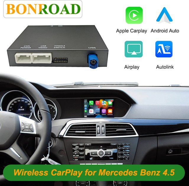 Bonroad Wireless CarPlay und Android Auto Upgrade-Box für Mercedes Benz NTG 4.5 System, Schwarz - Bild 1
